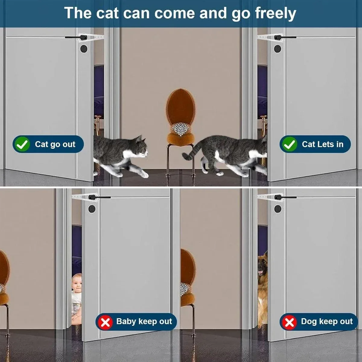 2PCS Adjustable Cat Door Strap for Room Access Control Prevent Large Pets Entering - Black