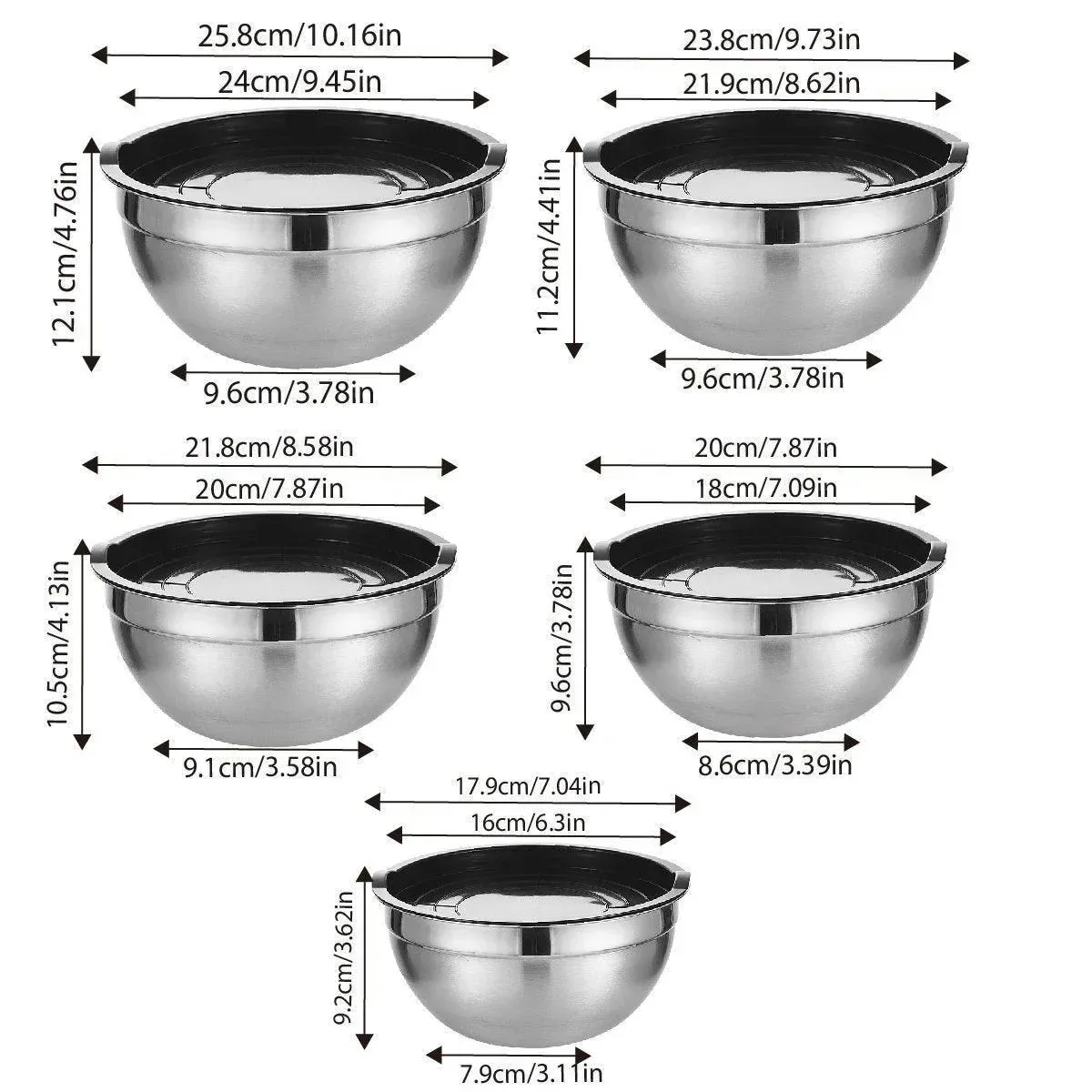 5-Bowl Nested Mixing Set with 5 Black Lids