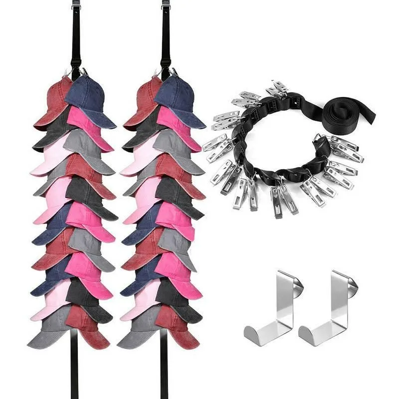 Over Door Hat Rack Baseball Cap Holder Storage Strap with Clips Closet Organizer