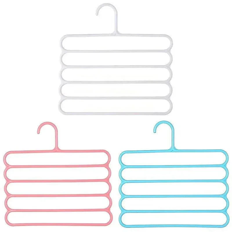 5pcs 5 Tier Trouser Rack Multifunctional Hanging Wardrobe Scarf Tie Hanger Set - Pink