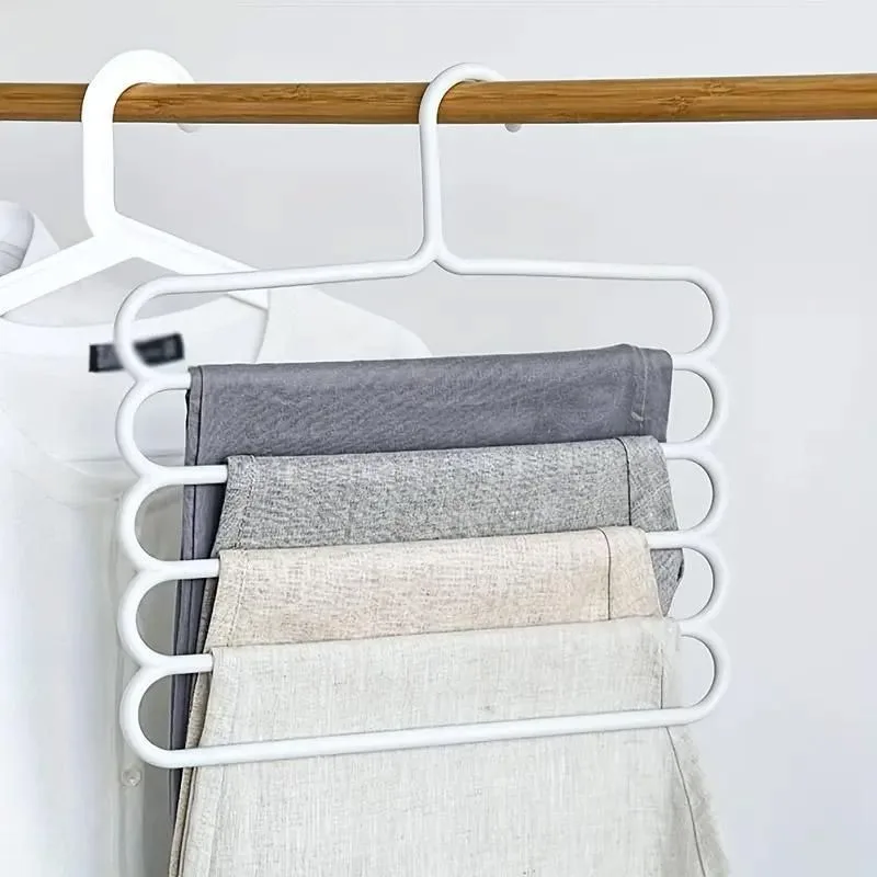5pcs 5 Tier Trouser Rack Multifunctional Hanging Wardrobe Scarf Tie Hanger Set - Pink