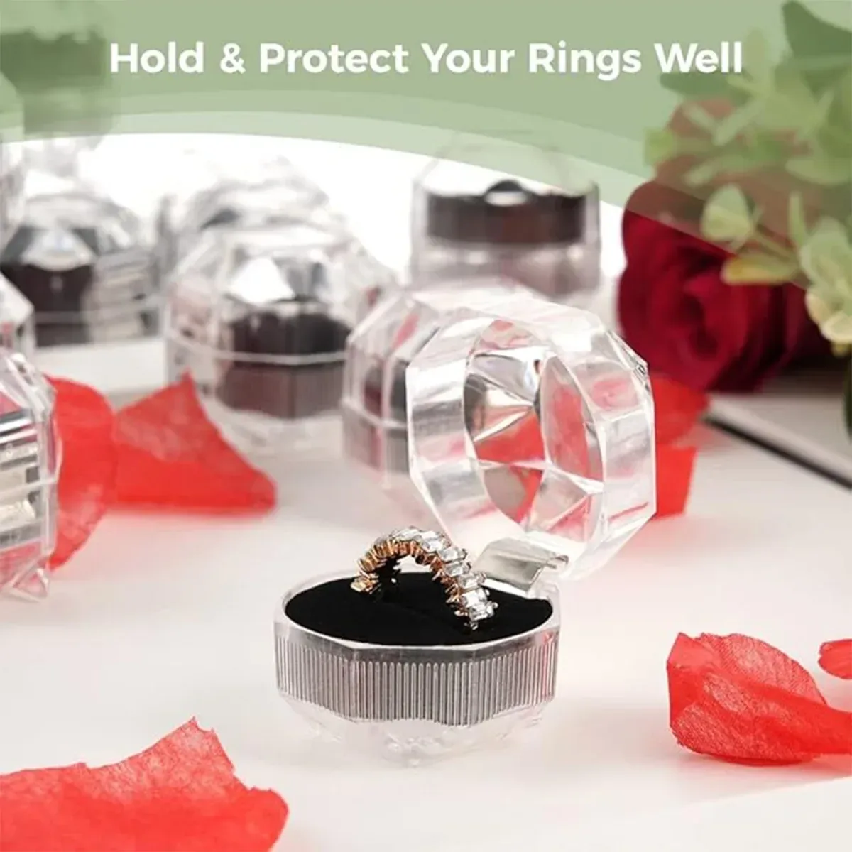 20pcs Acrylic Octagonal Jewelry Ring Earrings Box Transparent Display Cases - White
