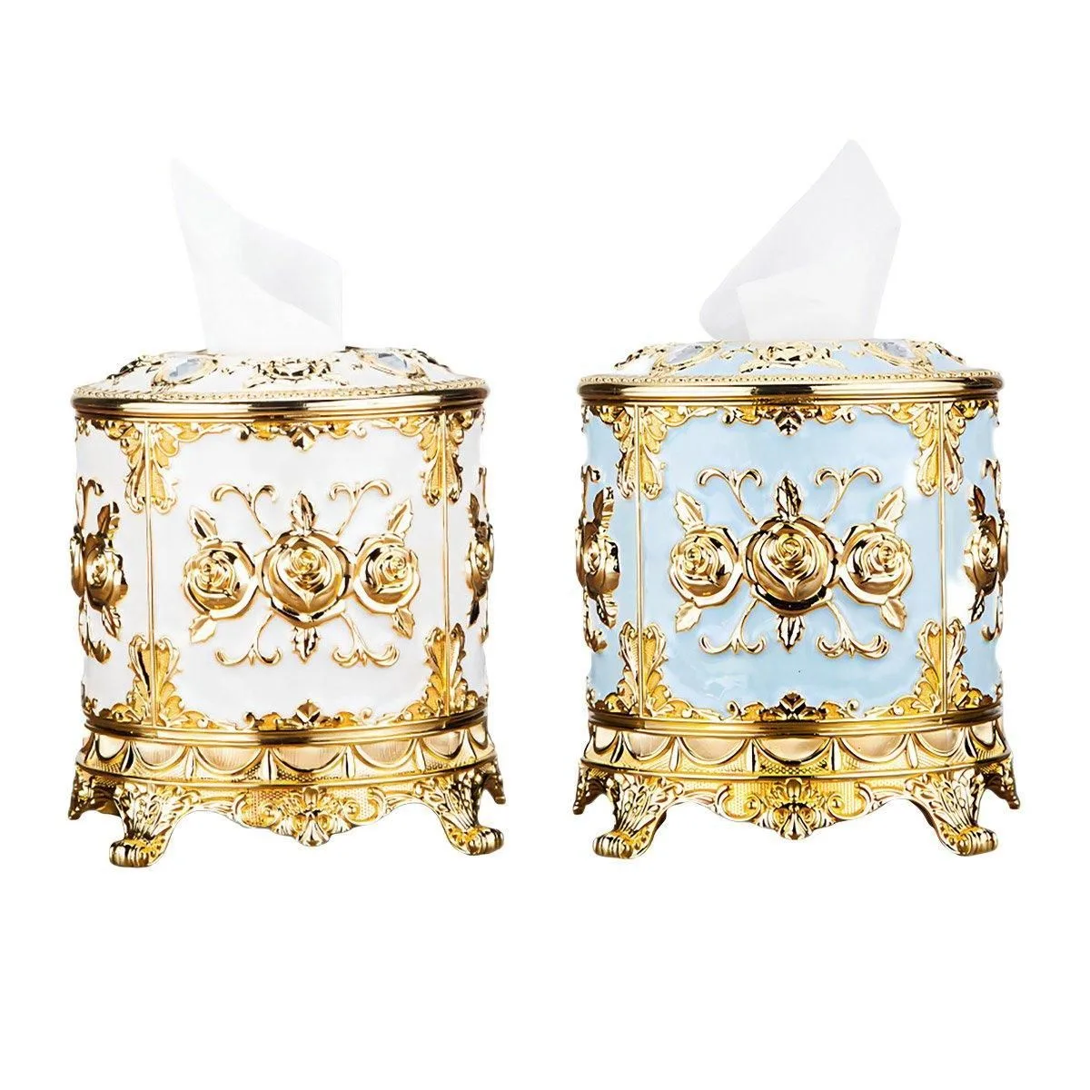 Luxury Vintage Round Tissue Box Paper Towel Holder Stylish Kitchen Storage Decor - White