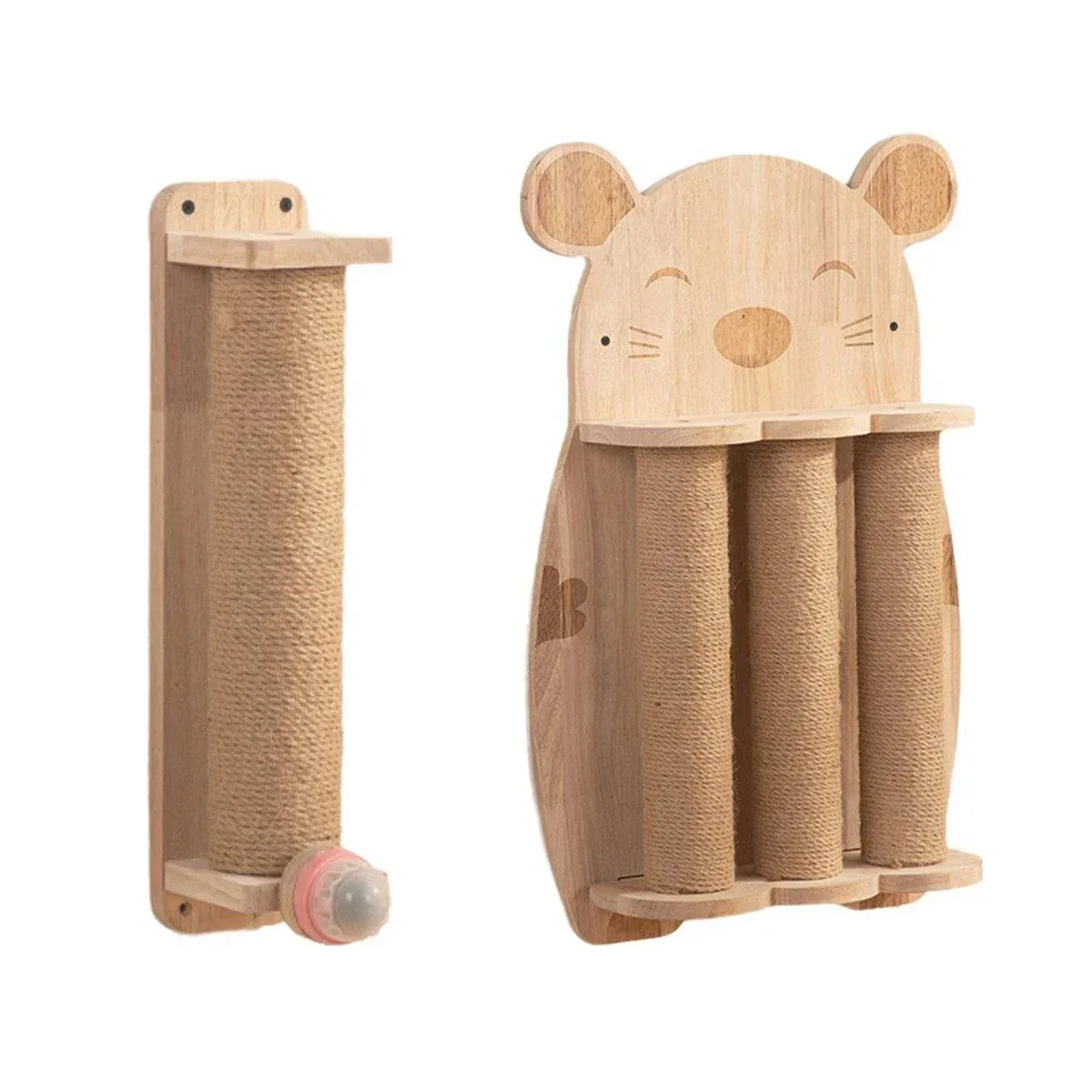 2Style Wood Wall-Mounted Natural Sisal Rope Cat Scratching Claw Grinding Pet Toy