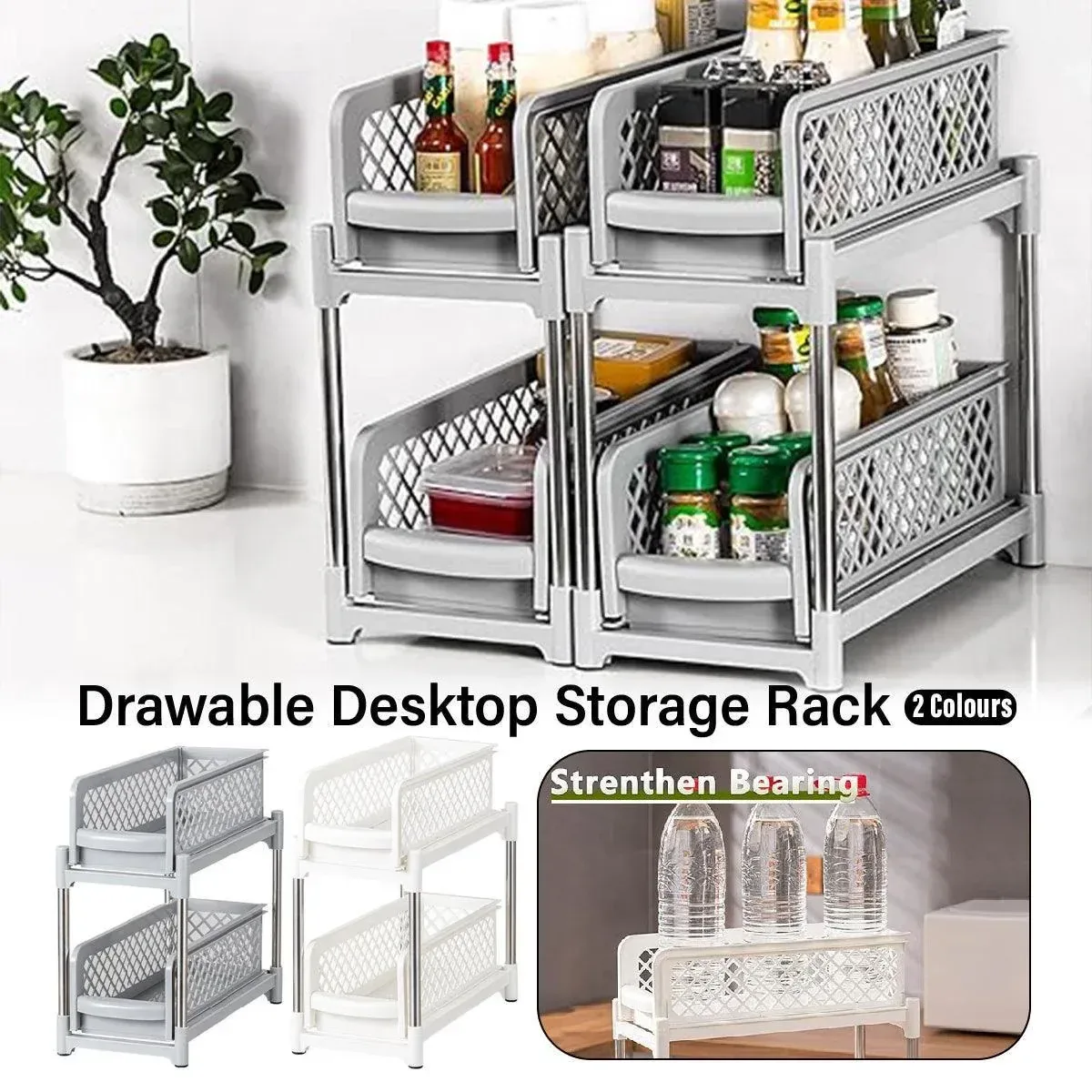 Bathroom Kitchen Sink Storage Rack Drawer Plastic Shelf Seasoning Holder
