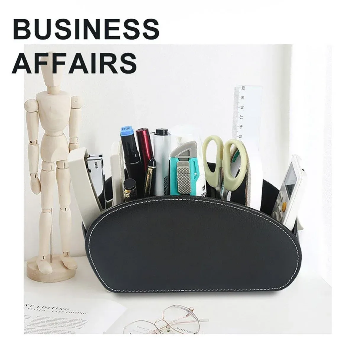PU Leather Desktop Organiser Remote Control Office Cosmetic Storage Box Holder