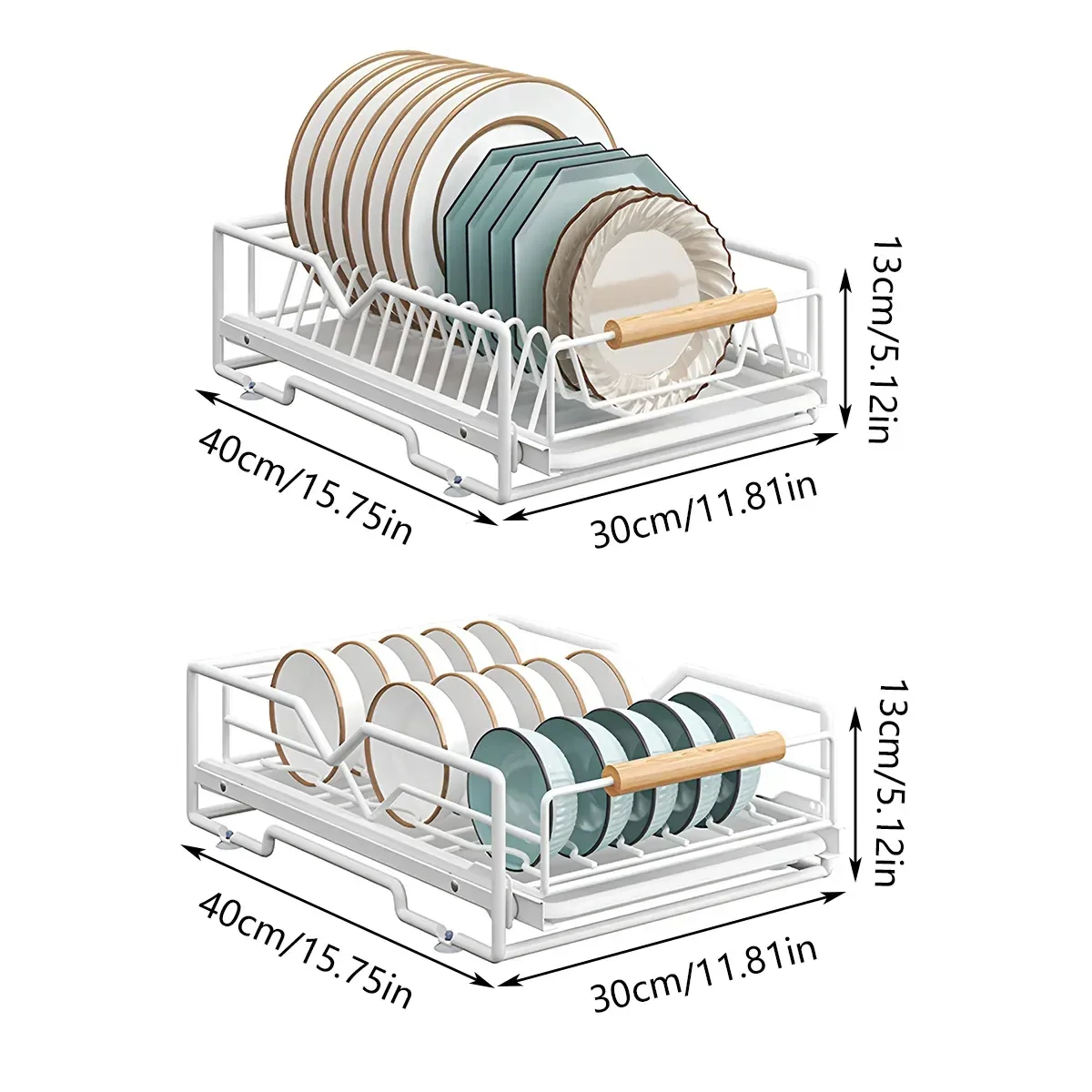 Pull Out Storage Rack Kitchen Dish Bowl Organiser Carbon Steel 40 x 30 x 13cm - Bowl Rack