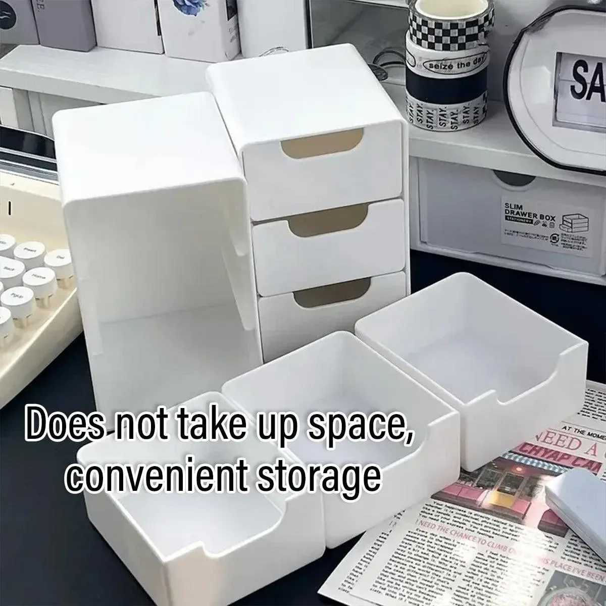 Mini Desktop Organiser Box Portable Storage Box for Office Home Desk Accessories