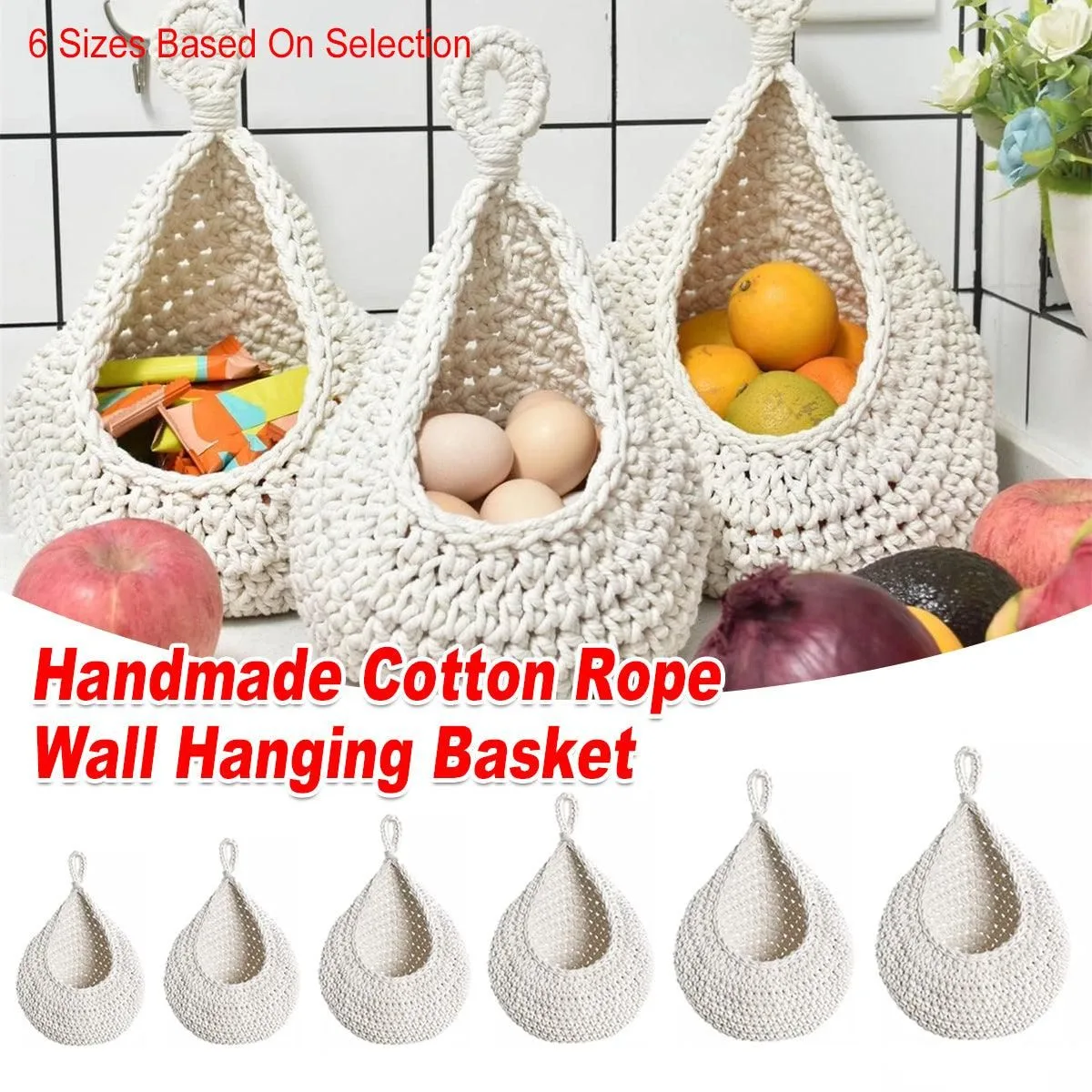 Cotton Rope Woven Storage Basket Wall Mount Fruit Vegetable Organizer Container