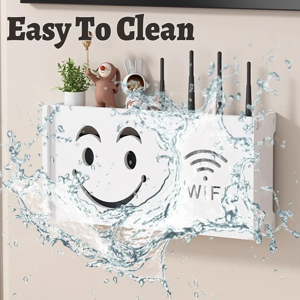 No Drill Wall Mounted Router Storage Box Cable Organizer for WiFi Router Use