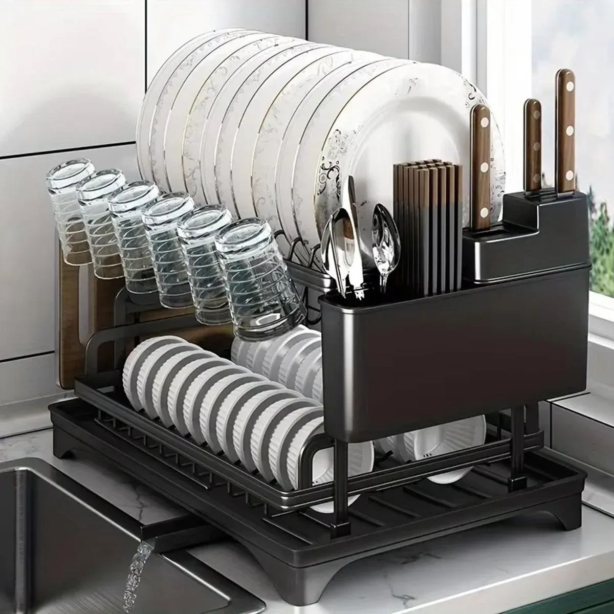 1-Piece Black Dish Drying and Storage Rack