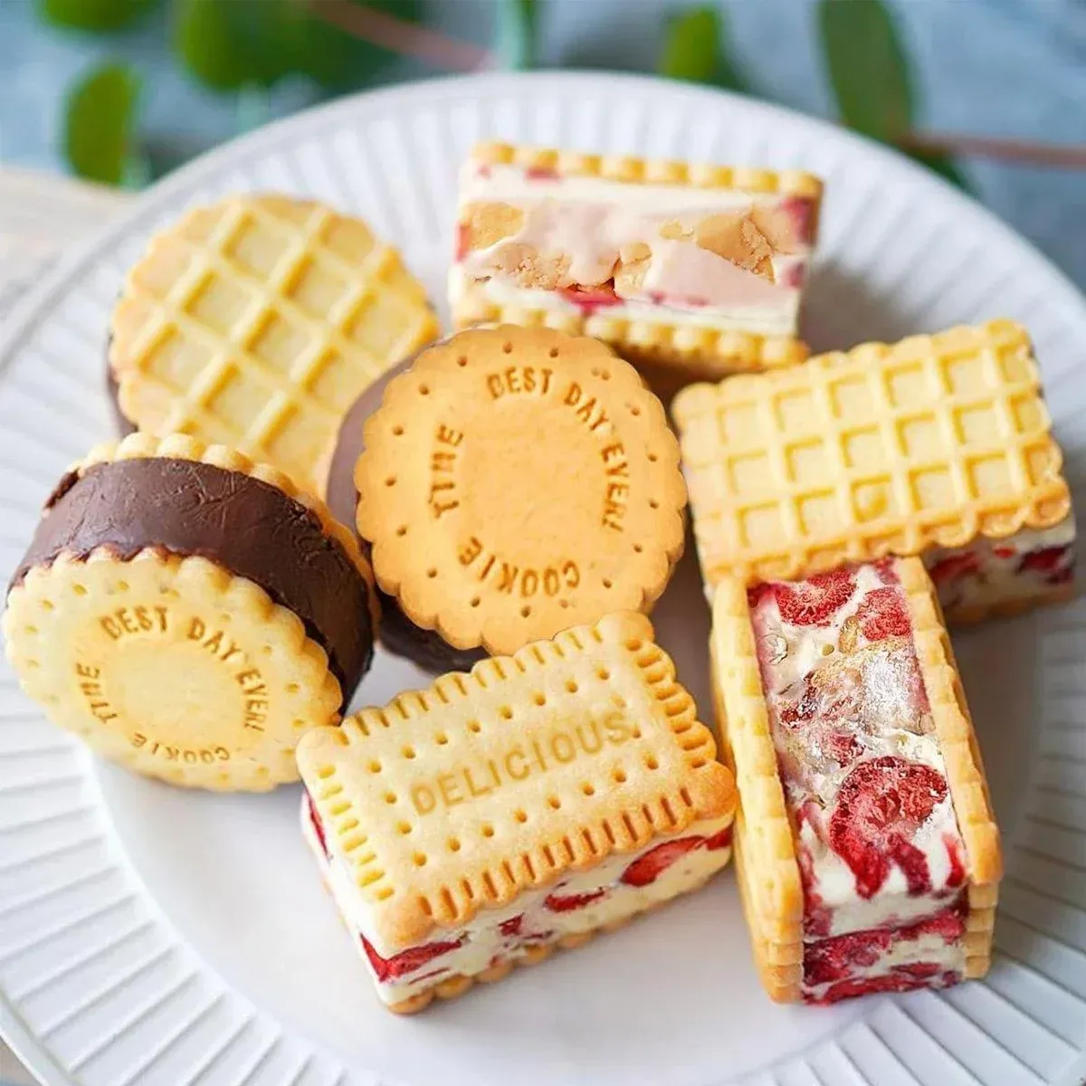 4PCS Plaid Cookie Stamp Set Waffle Biscuit Cutter Press Home Baking Tool Kit