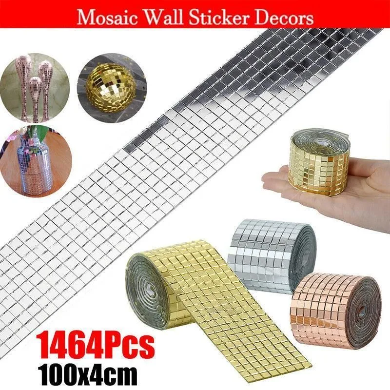Diy Mini Mosaic Tiles Self-Adhesive Square Mirror Glass Wall Sticker Decors