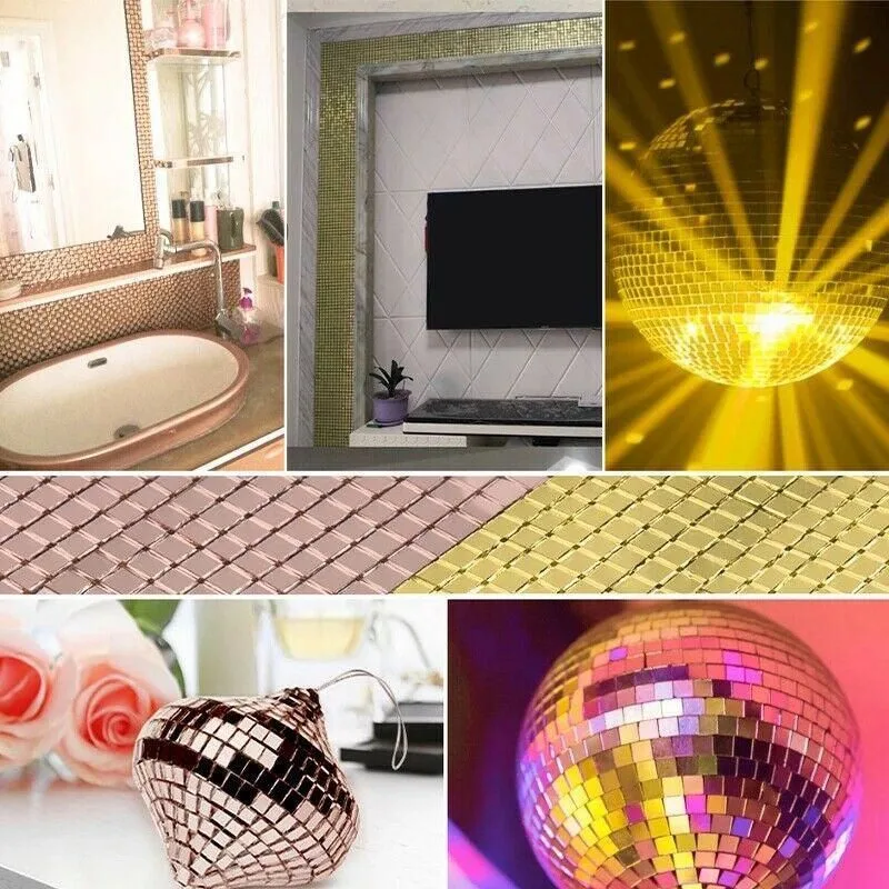 Diy Mini Mosaic Tiles Self-Adhesive Square Mirror Glass Wall Sticker Decors