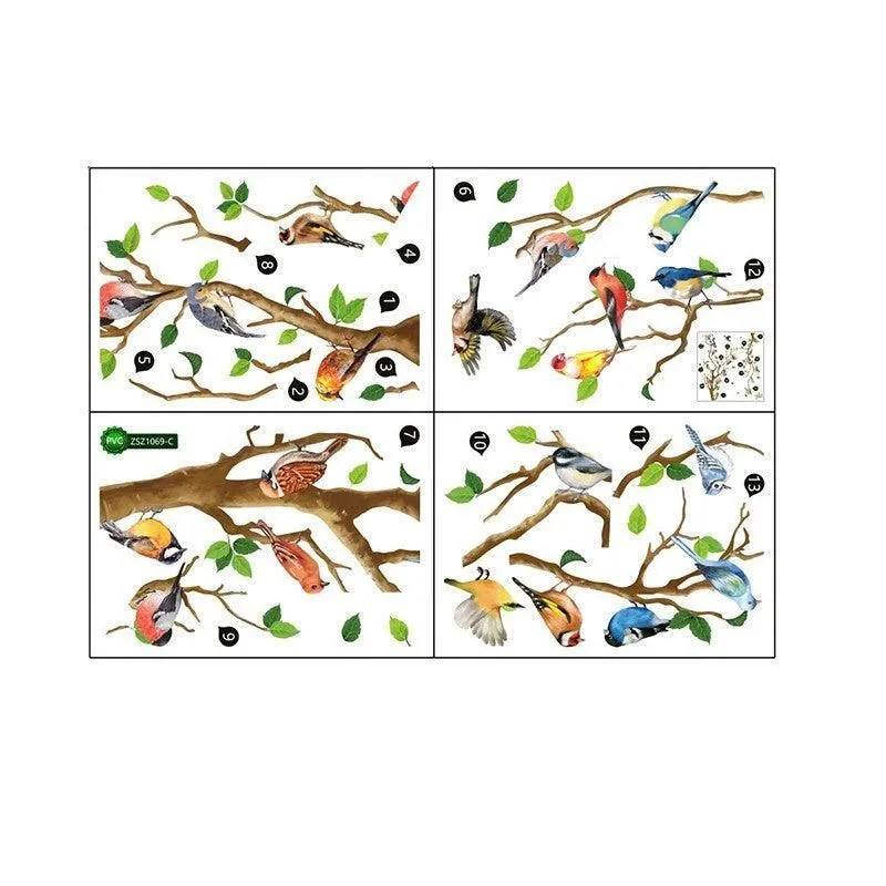 130x65cm Removable Wall Stickers Birds On Tree Branch Wall Decor Decal Home