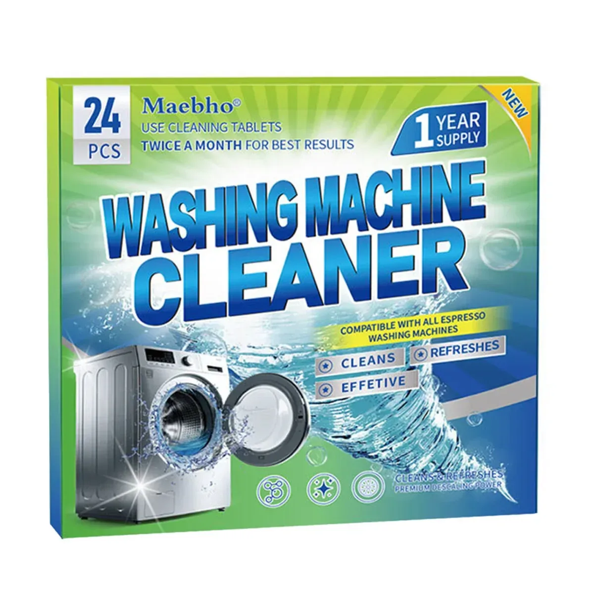 24PCS Effervescent Tablets Washing Machine Cleaner Deep Stain and Odor Removal