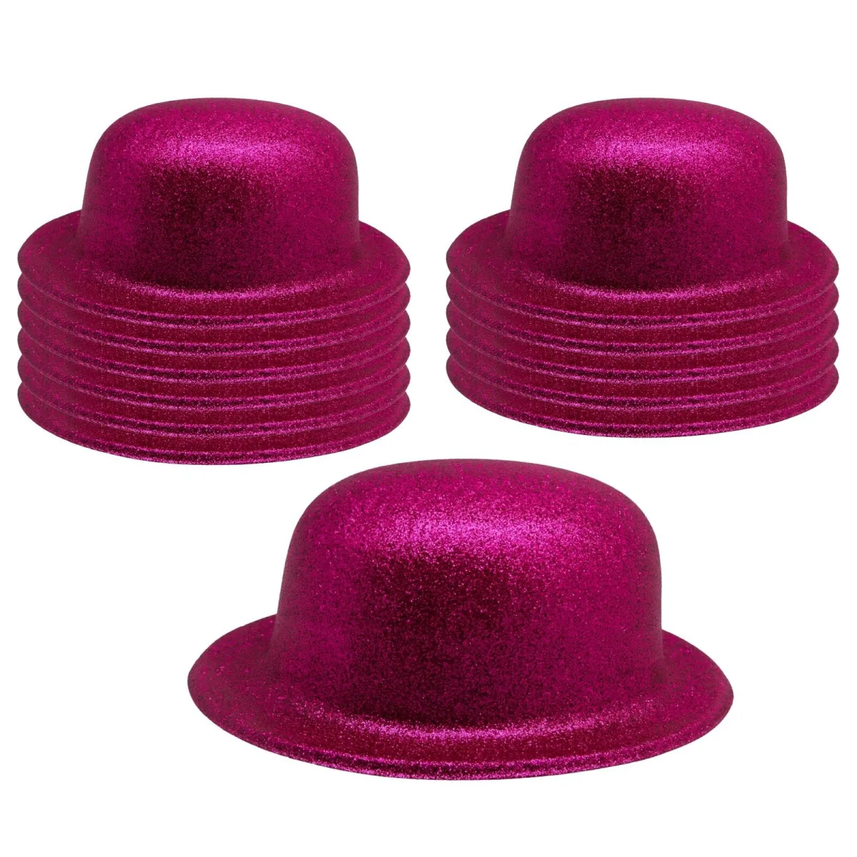 12x GLITTER BOWLER HAT Fancy Party Plastic Costume Cap Fun Dress Up Sparkle BULK