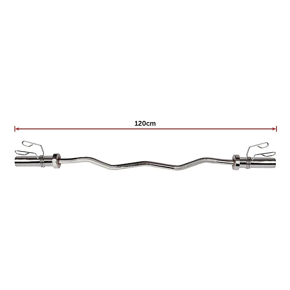 120cm Chrome Olympic EZ Curl Bar – Weightlifting Barbell for Home Gym Training