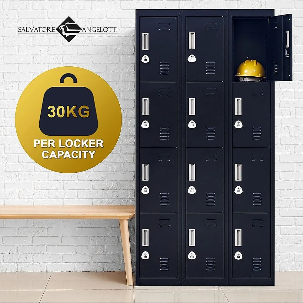 12-Door Steel Locker – Black, 3-Digit Combination Lock