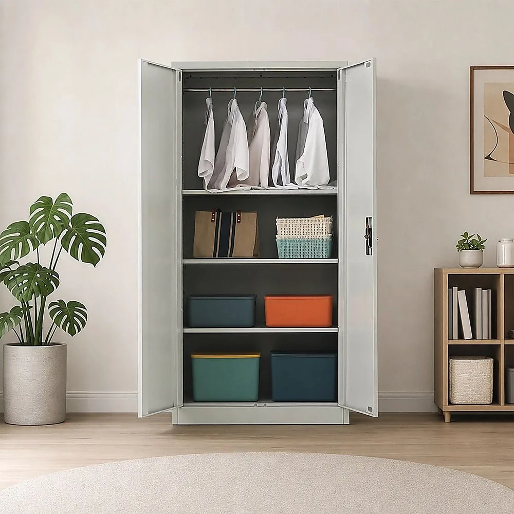 Two-Door Metal Cabinet Shelf Storage for Home Office Gym