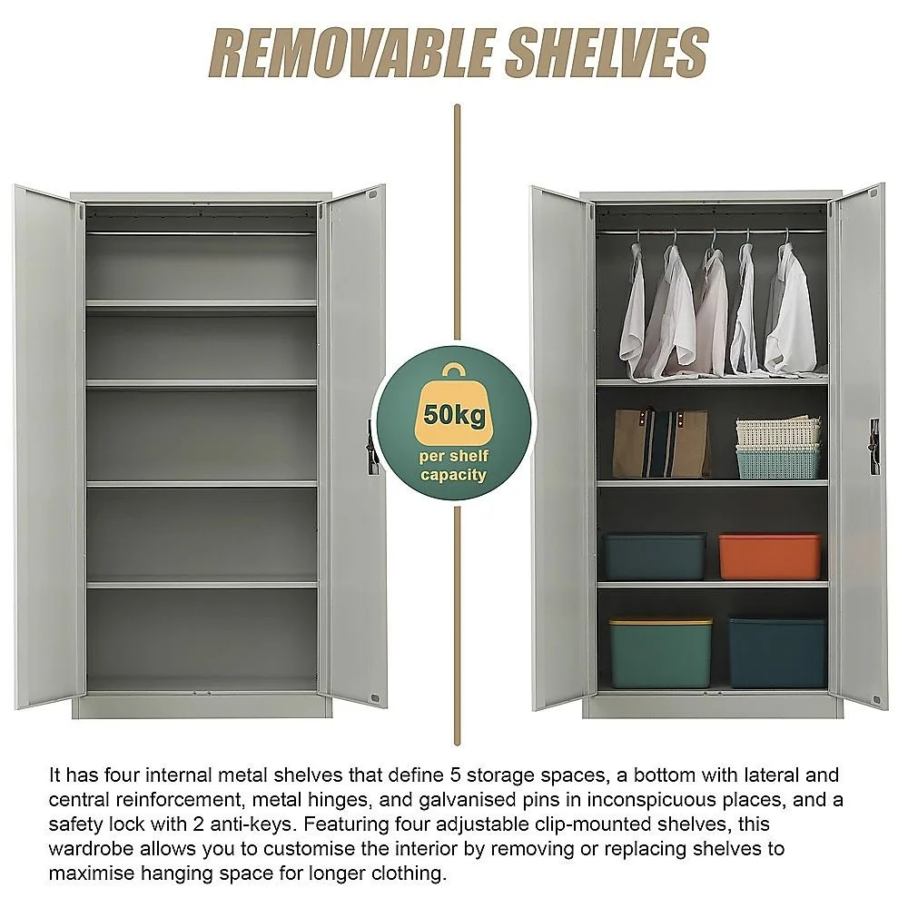 Two-Door Metal Cabinet Shelf Storage for Home Office Gym