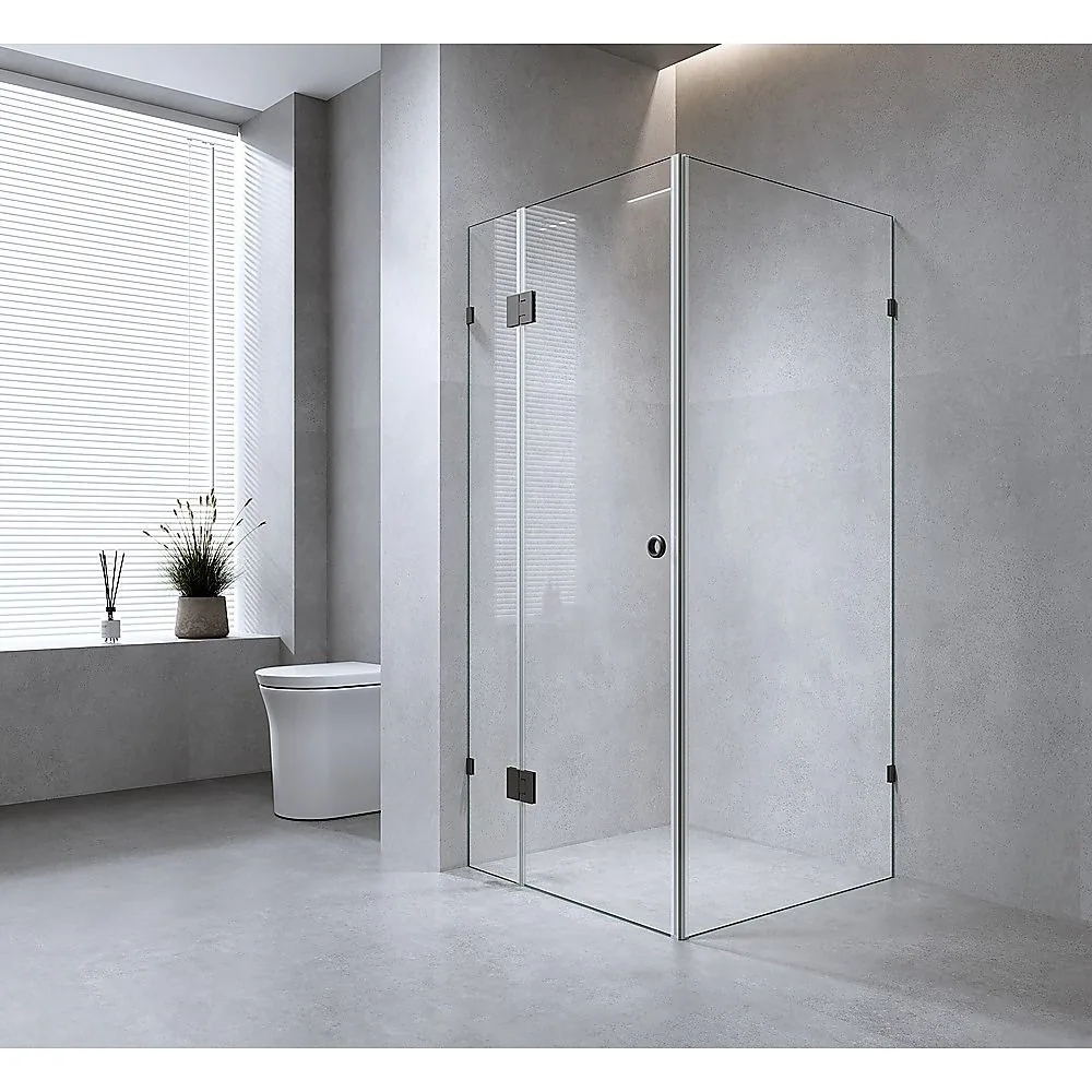 120x80cm Corner Frameless Shower Screen with Brackets and Brass Hinges - U-Brackets and Floor U-Bracket