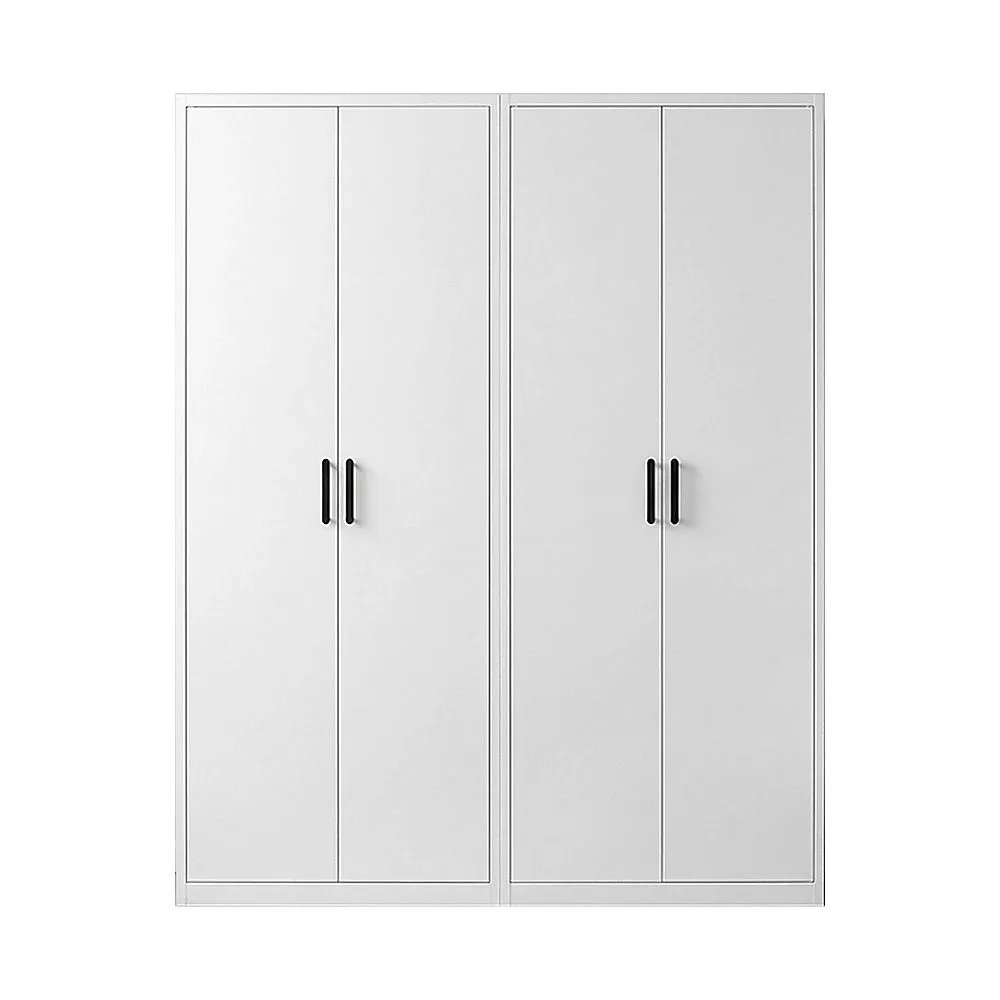 160x200cm 4-Door White Steel Hanging Wardrobe with Black Handle Storage Cabinet