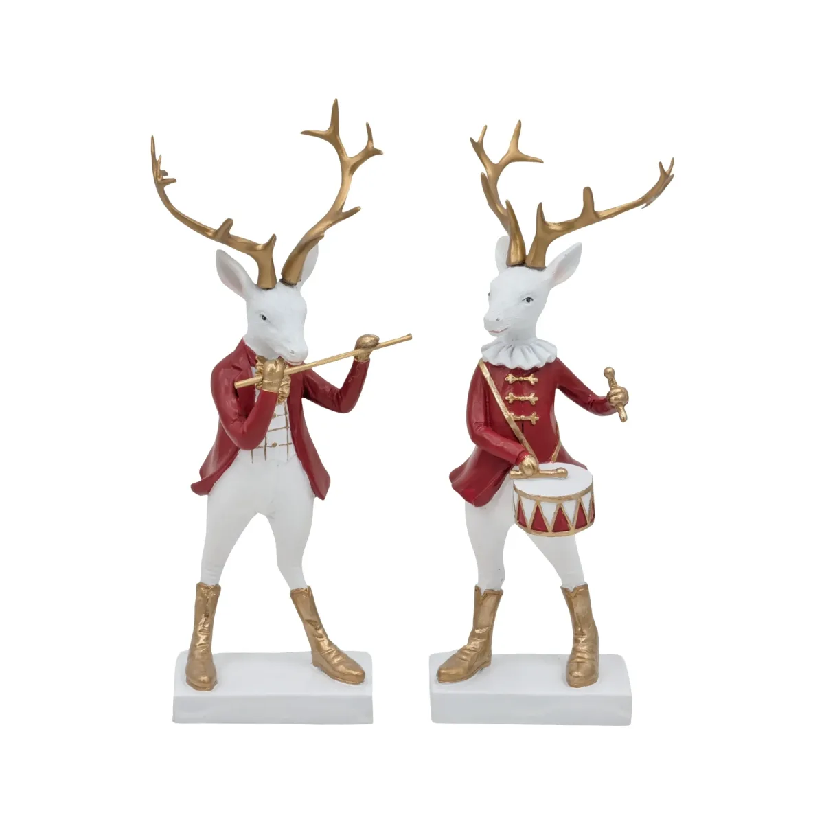 Bulk 8 Polyresin Xmas Reindeer Flutist & Drummer 8x22cm 2 Asst