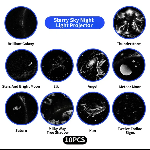 3-Pack Portable USB Galaxy Night Light Projector with 10 Projection Films - Touch-Controlled Rotating Starry Sky Lamp for Bedroom, Nursery and Car
