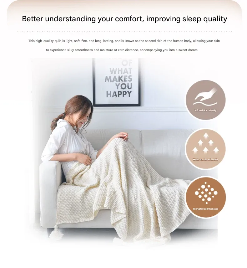 110*150cm Nordic Style Tassel Knit Throw Blanket - Soft Polyester Sofa Blanket with Pineapple Texture - Breathable & Lightweight for Office, Couch, Travel - Boho Chic Home Decor