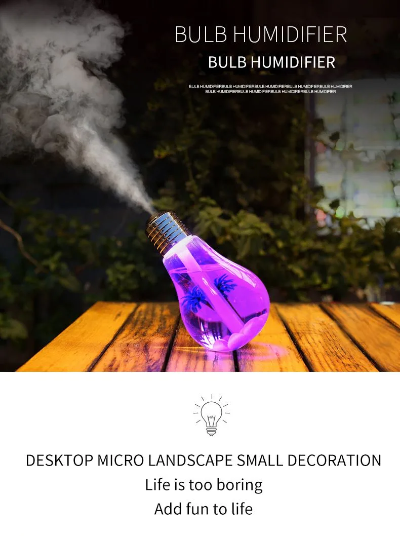 2-piece Bulb-Shaped Mini Humidifier – 400ml Ultrasonic Air Moisturizer with 7-Color LED Night Light & Silent Operation – Desktop Decor for Bedroom, Office & Nursery