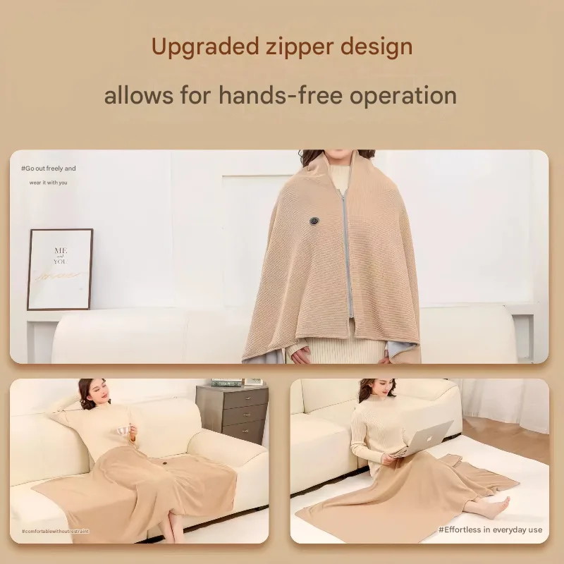 USB Heated Blanket Poncho - Rechargeable Electric Warming Shawl with Fast Heating and Multi Use Design