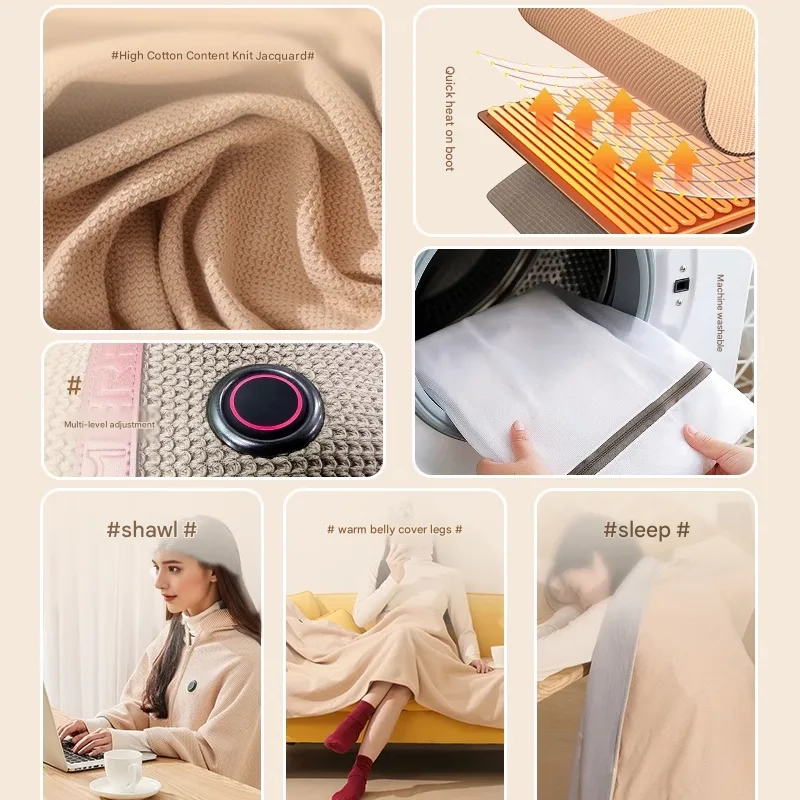 USB Heated Blanket Poncho - Rechargeable Electric Warming Shawl with Fast Heating and Multi Use Design