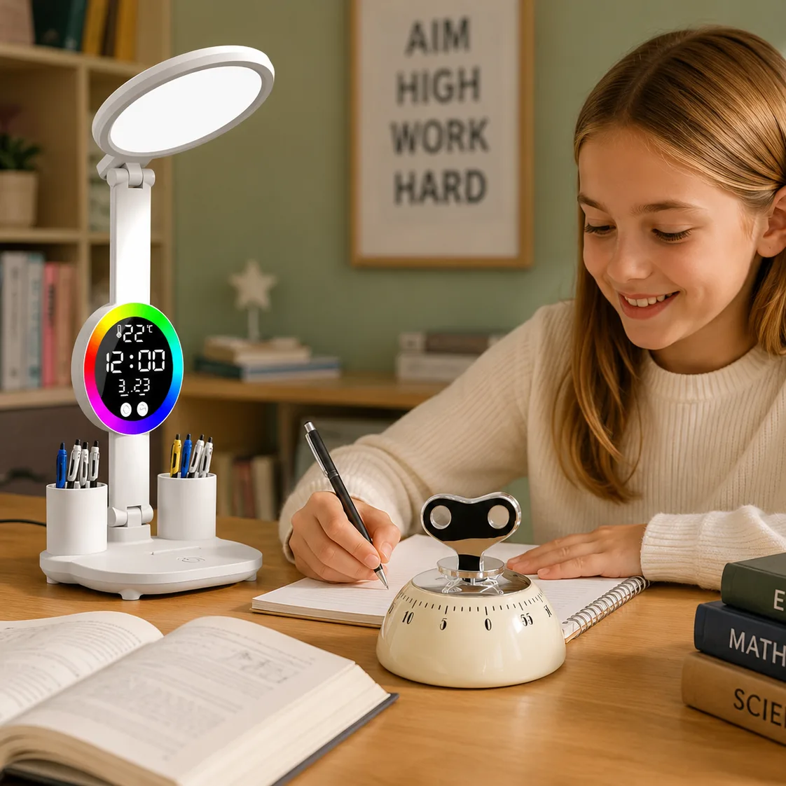 Study Smarter Bundle LED Reading Lamp with Smart Display Pen Holders & Magnetic Countdown Timer