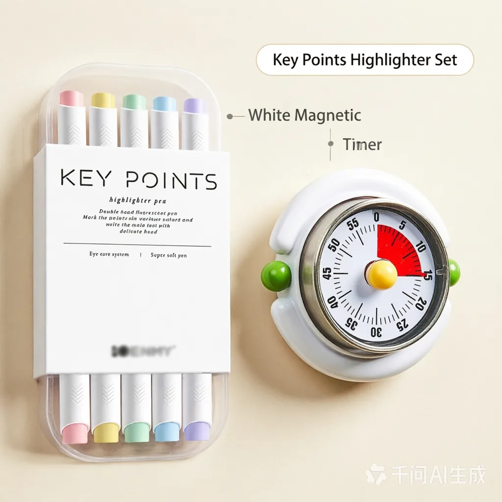 Macaron Pastel Dual-Tip Highlighter & Magnetic Mechanical Timer Set - Visual Time Management for Study, Cooking & Productivity