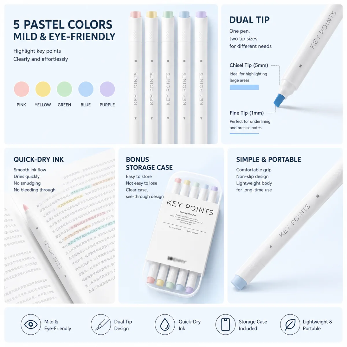 Macaron Pastel Dual-Tip Highlighter & Magnetic Mechanical Timer Set - Visual Time Management for Study, Cooking & Productivity