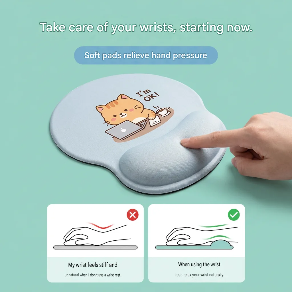 Ergonomic Gel Wrist Support Mouse Pad Cat reading pattern (I'm fine!) Soft Silicone Wrist Rest Desk Accessory for Office Home Gaming Comfortable Non Slip Ergonomic Computer Use