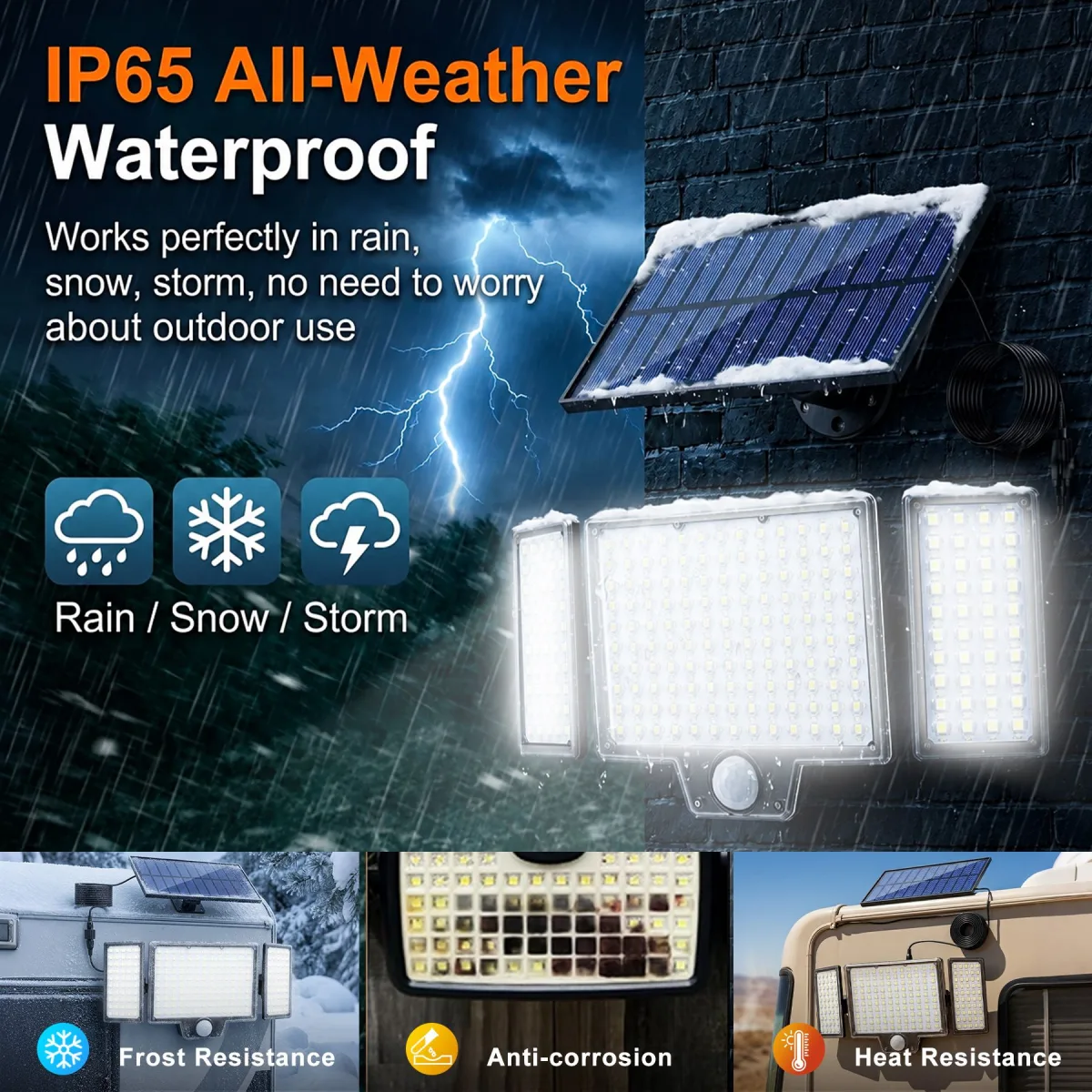3 Head Adjustable LED Security Light, IP65 All Weather Waterproof Remote Control Garden Lamp