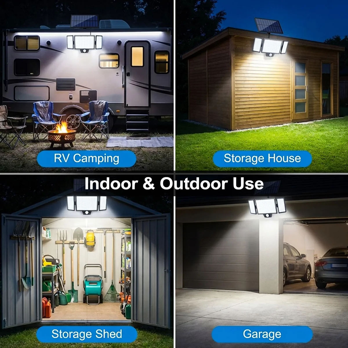 3 Head Adjustable LED Security Light, IP65 All Weather Waterproof Remote Control Garden Lamp