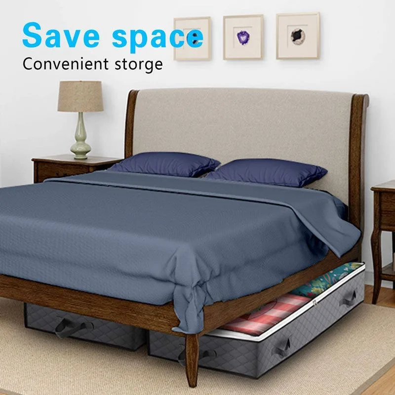 2 Pack Folding Non-Woven Underbed Storage Containers with Clear Top Zipper Lid & 4 Reinforced Handles
