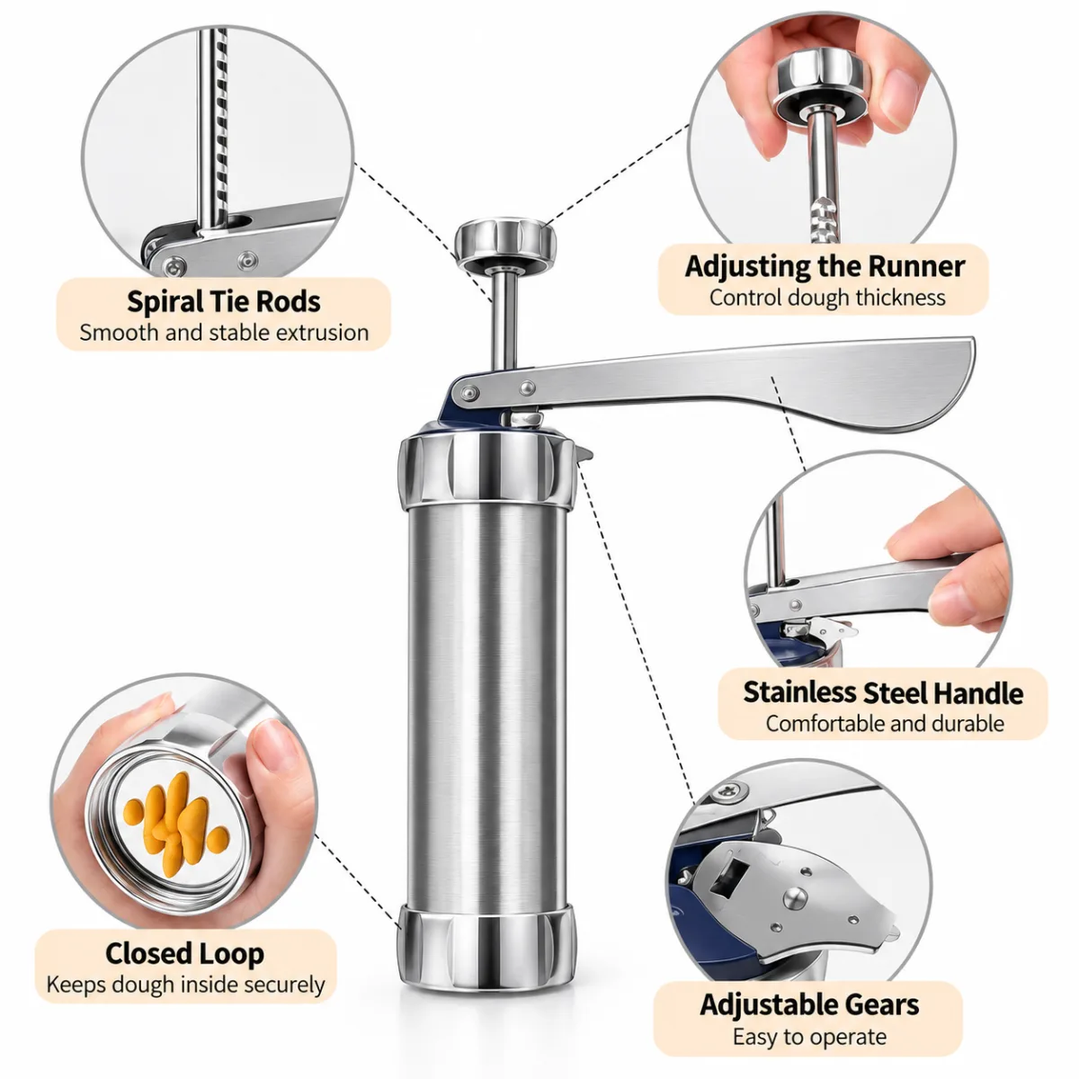 30PCS Mutifunctional Aluminum Alloy Cookie Press Set - Adjustable Thickness Biscuit DIY Maker & Cake Icing Gun with 20 Pattern Discs and 8 Stainless Steel Icing Nozzles