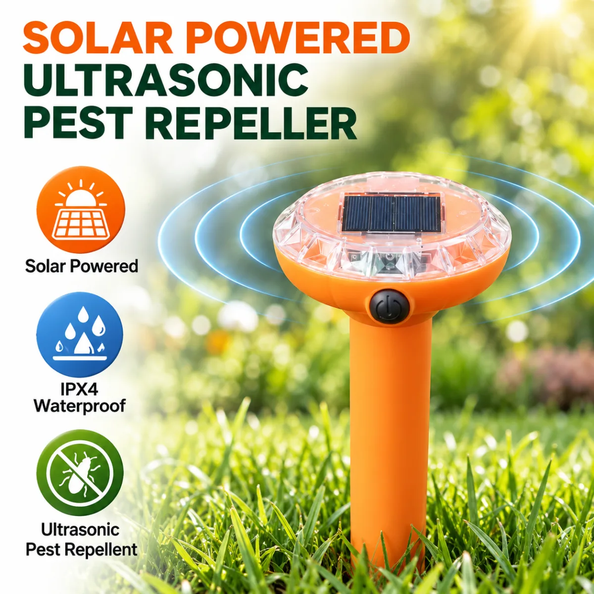 2 Pack Solar Powered Waterproof Snake & Rodent Repeller - Vibration Wave Mole Gopher Deterrent with Buzzer and Ground Stake for Garden Yard Lawn Farm