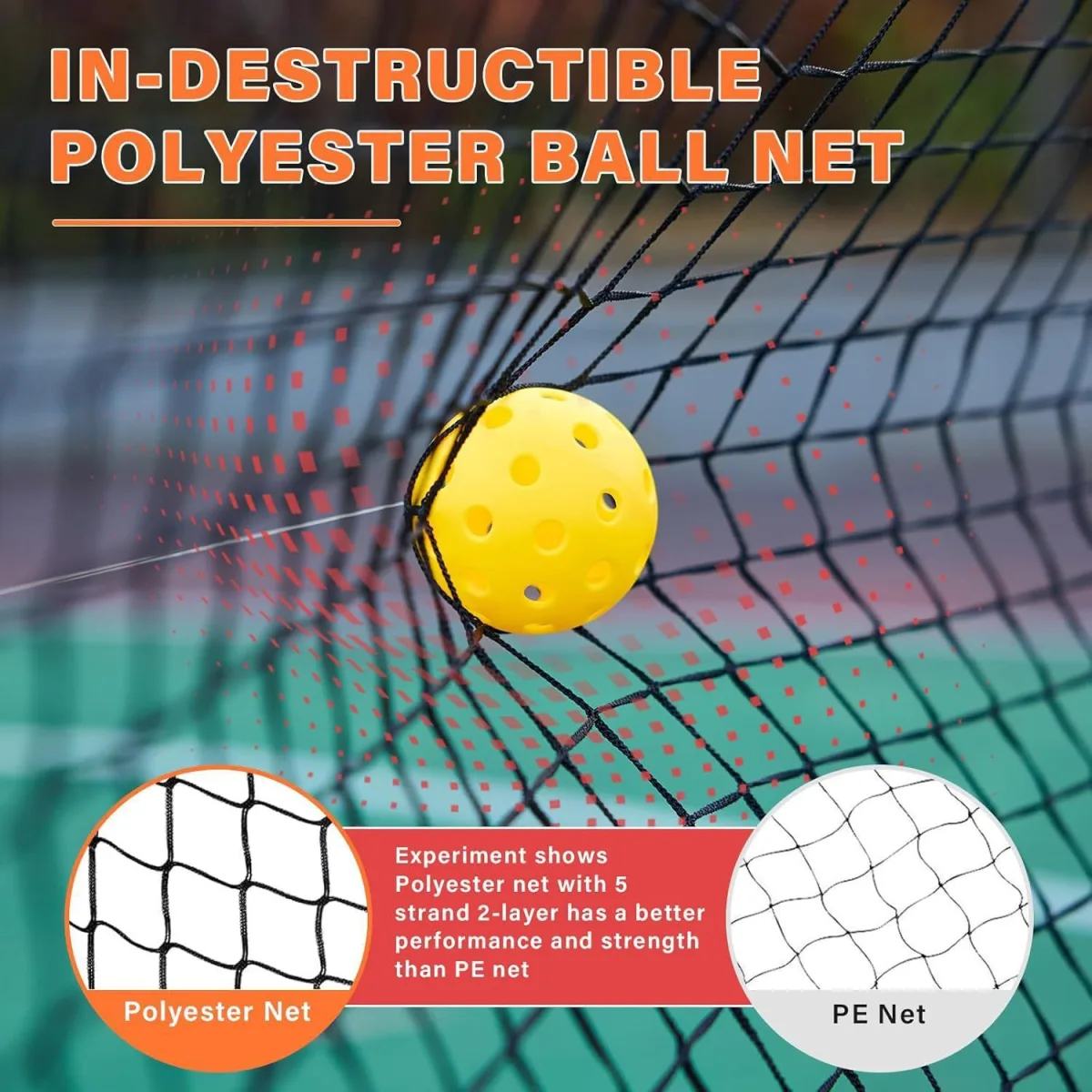 22 x 3ft Pickleball Replacement Net - Durable Polyester Training Net with Adjustable Straps, Portable Replacement Netting for Outdoor and Backyard Pickleball Courts Use