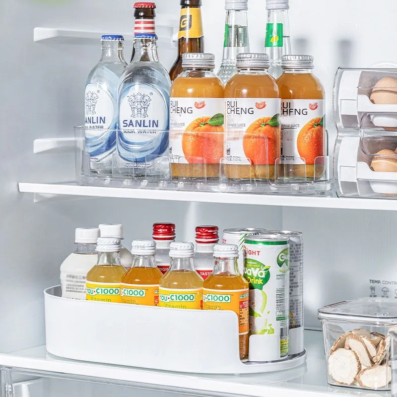 360° Rotating Refrigerator Organizer - Clear Oval Milk White for Pantry, Kitchen Countertop, and Cupboard Storage