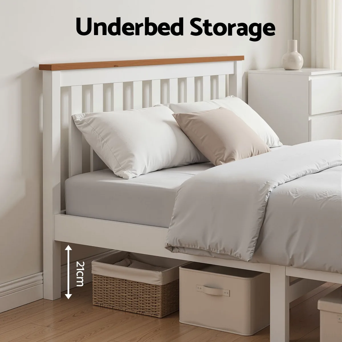 Artiss Bed Frame Double Size Wooden White PONY