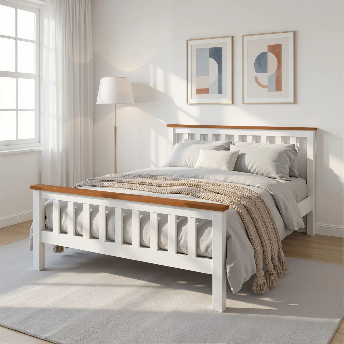 Artiss Bed Frame Double Size Wooden White PONY