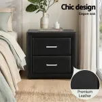 Artiss King Single Bed Frame Storage White Leather Gas Lift Bed Black Bedside Table Set