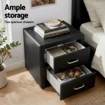 Artiss King Single Bed Frame Storage White Leather Gas Lift Bed Black Bedside Table Set