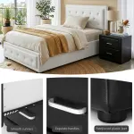 Artiss King Single Bed Frame Storage White Leather Gas Lift Bed Black Bedside Table Set