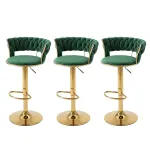 Artiss 3x Bar Stools Gas Lift Adjustable Velvet Woven Backrest Vivien Green